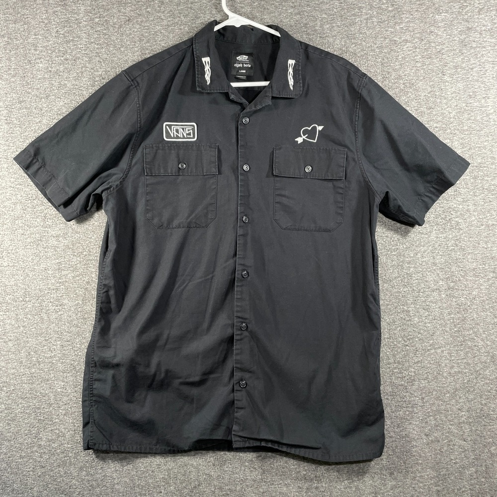 Vans Elijah Berle Woven Button-Up Shirt Mens Large Black Short Sleeve Casual